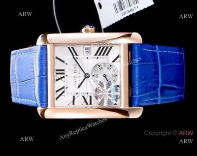 Swiss Grade Cartier Tank MC Automatic watch  Rose Gold Blue Leather Strap